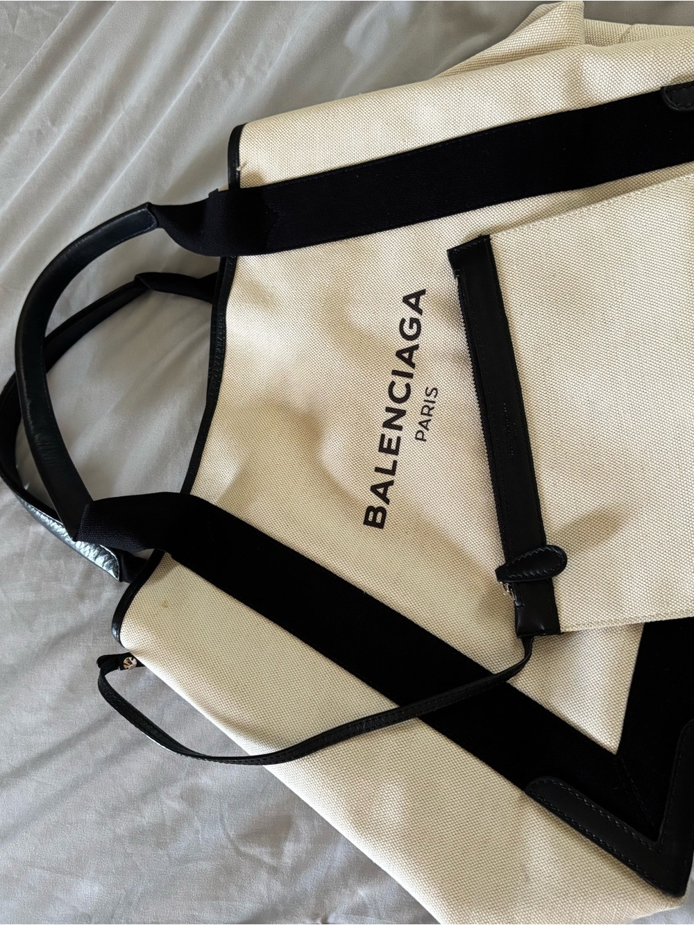 Balenciaga Cream and Black Canvas Tote